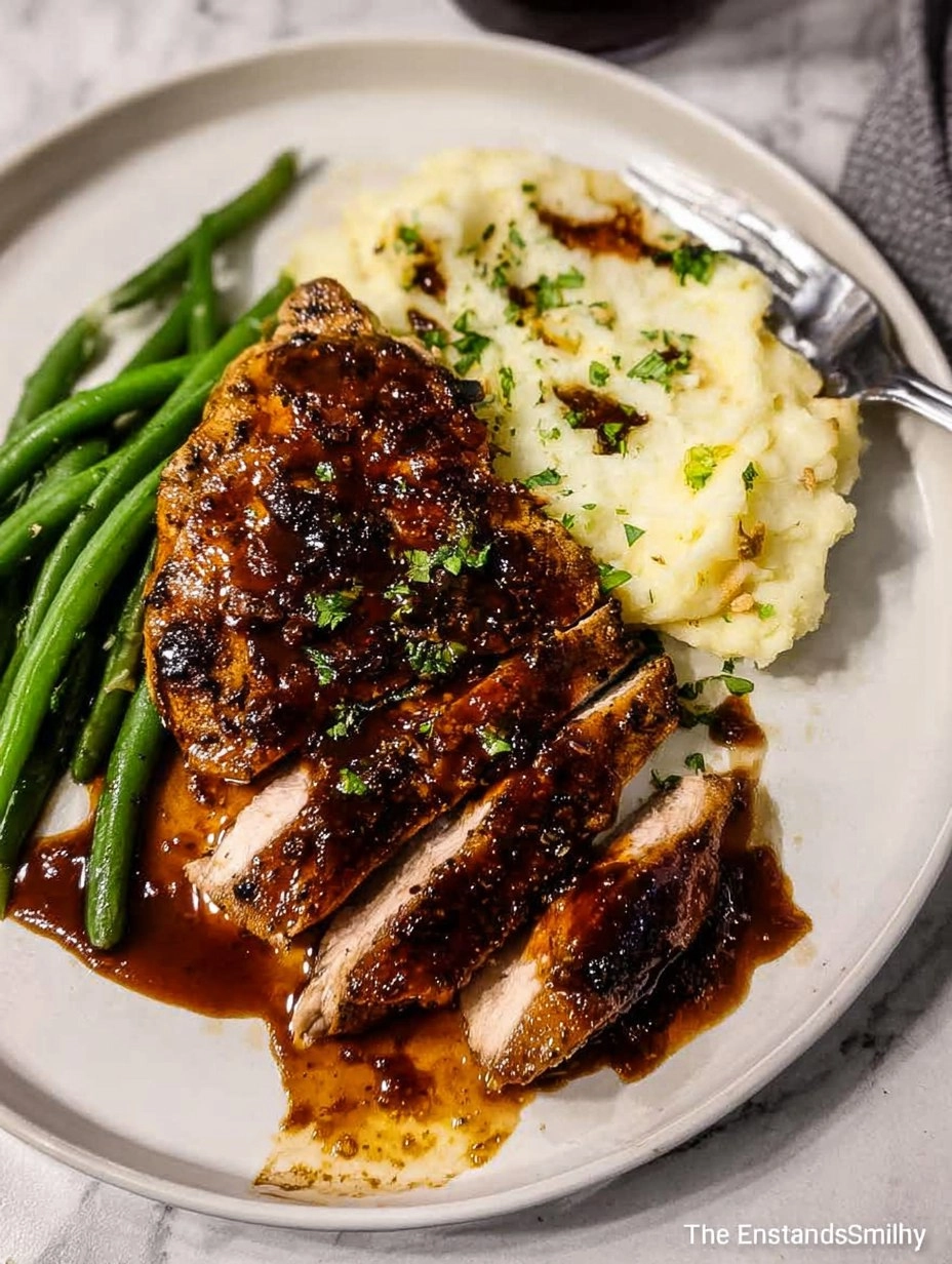 Balsamic Pork Chops with Cauli Mash