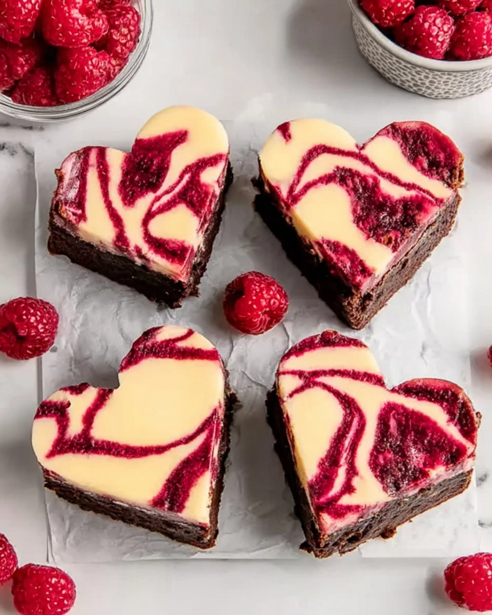 Heart Shaped Brownies (with Raspberry Swirl and Cheesecake Topping)