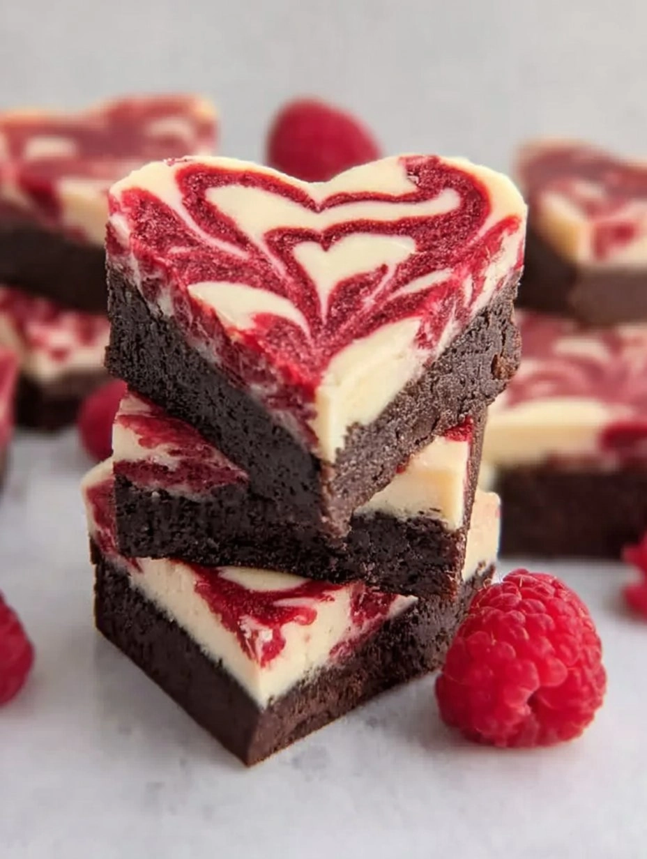 Heart Shaped Brownies (with Raspberry Swirl and Cheesecake Topping)