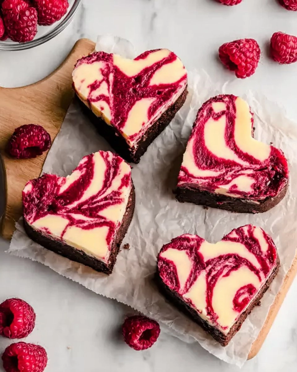Heart Shaped Brownies (with Raspberry Swirl and Cheesecake Topping)