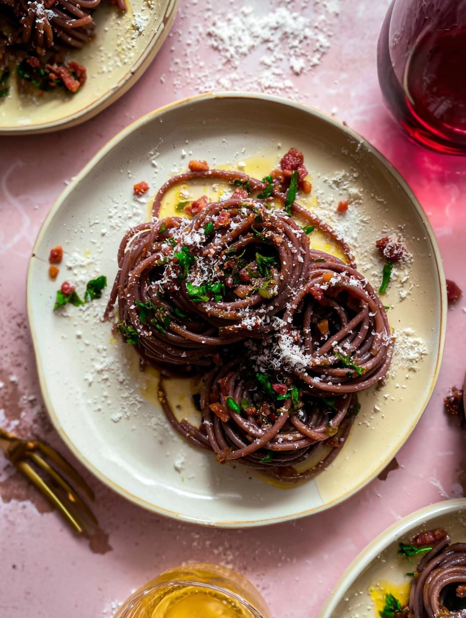 Red Wine Bucatini with Pancetta