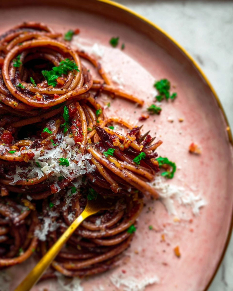 Red Wine Bucatini with Pancetta