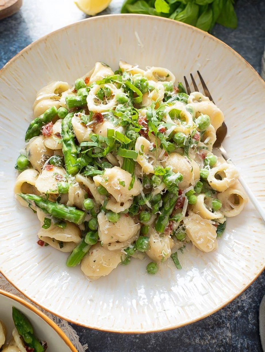 Creamy Lemon Asparagus Pasta with Peas & Parmesan