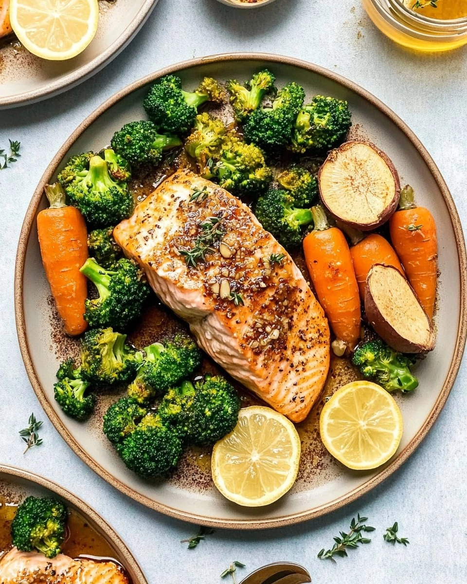 Honey Garlic Sheet-Pan Salmon with Broccoli & Carrots 112 Honey Garlic Sheet-Pan Salmon with Broccoli & Carrots