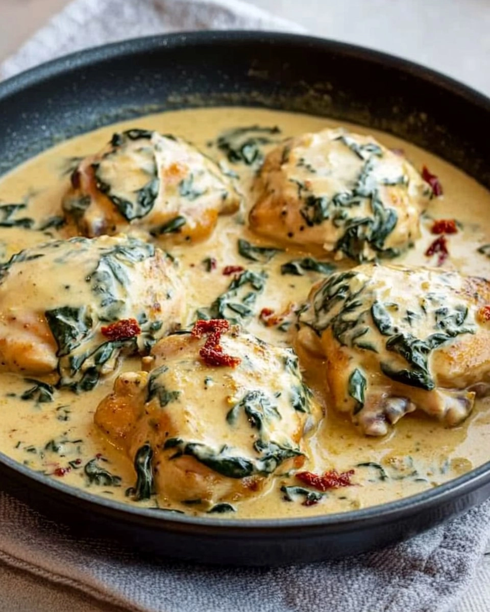 One-Pan Creamy Tuscan Chicken Thighs with Spinach & Sun-Dried Tomatoes