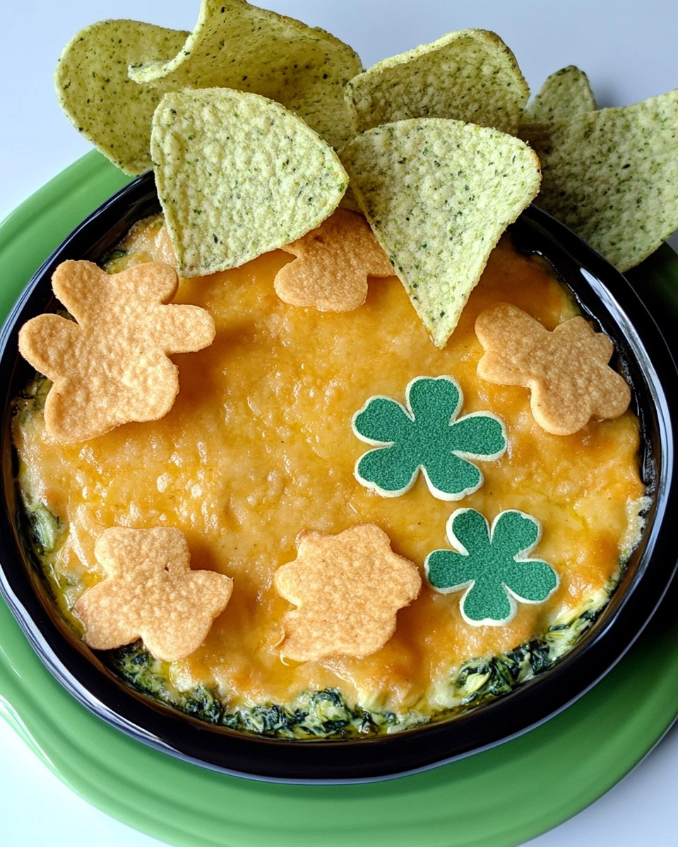 Shamrock Spinach Artichoke Dip with Green Tortilla Chips