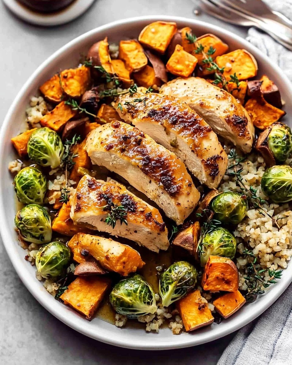 Sheet-Pan Maple Dijon Chicken with Brussels Sprouts & Sweet Potatoes