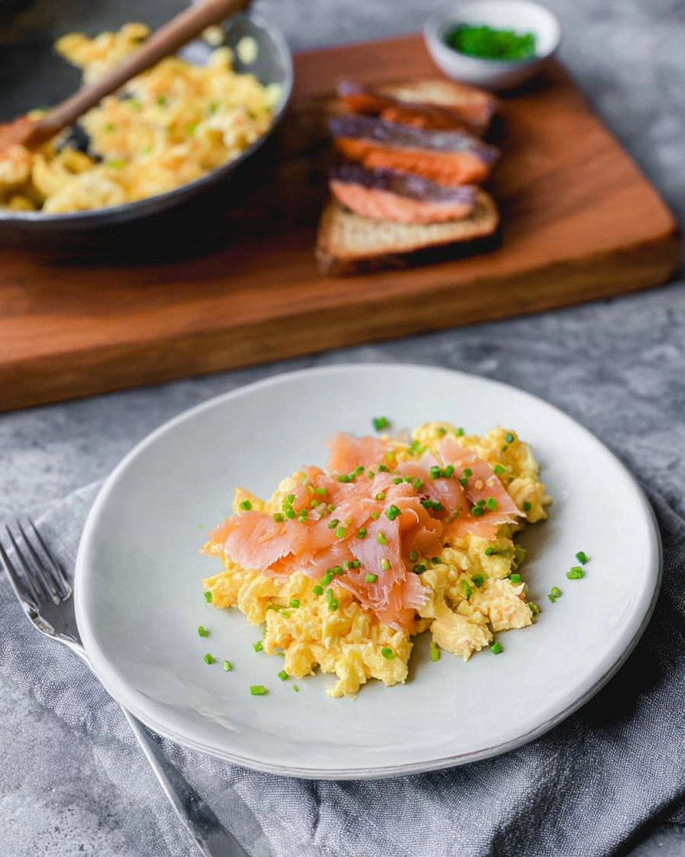 Soft Scrambled Eggs with Smoked Salmon & Chives (Toast or Bagel)