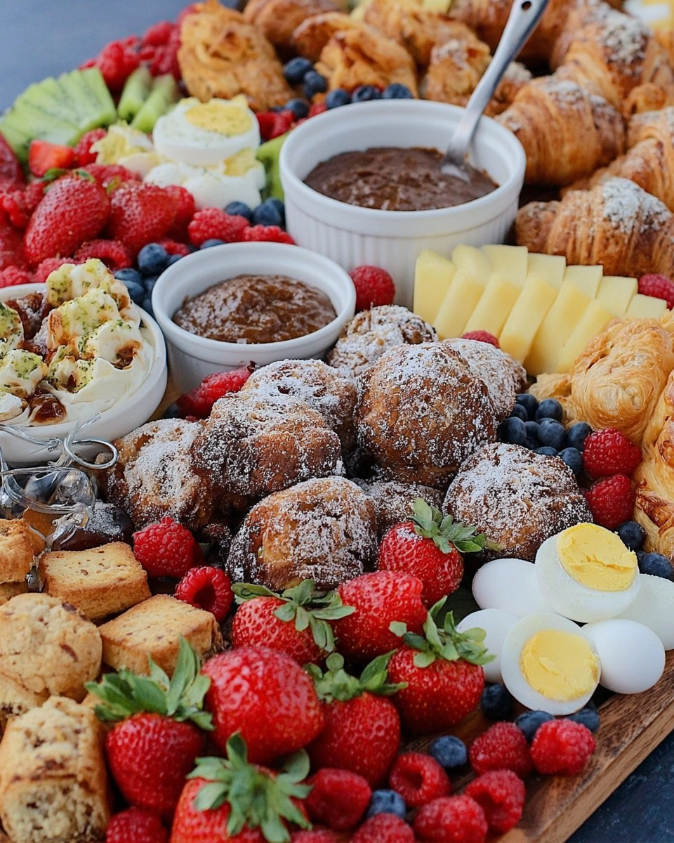 Spring Brunch Board with Eggs, Pastries, Fruit & Dips