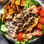 Burger-Bowls-with-Chipotle-Ranch-Sweet-Potato-Fries-Recipe