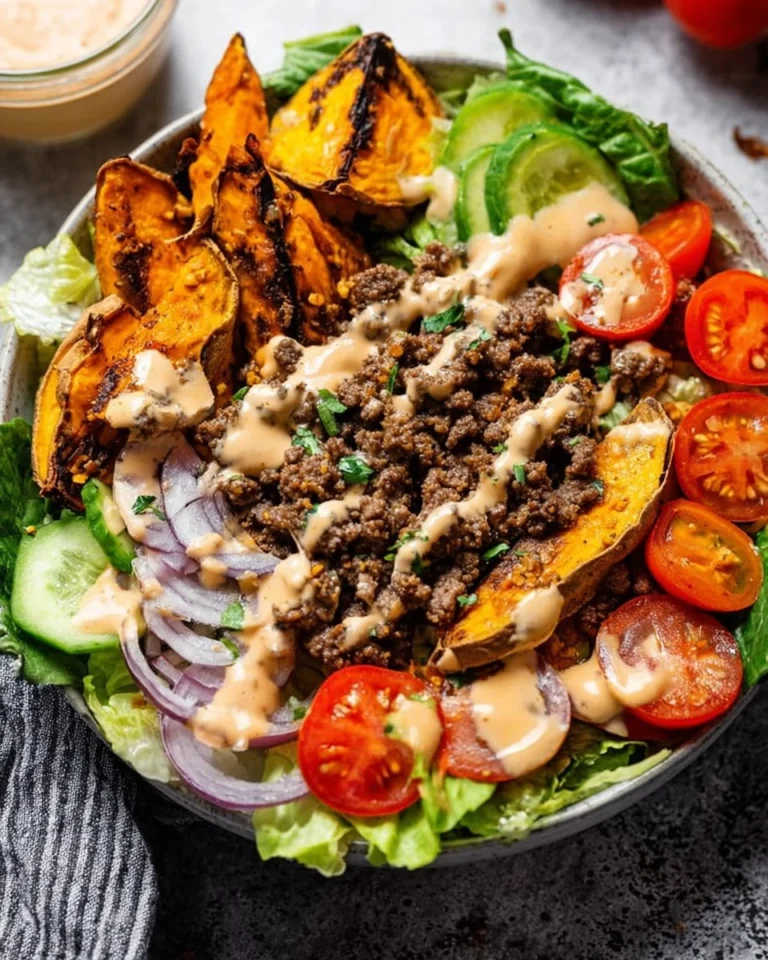 Burger-Bowls-with-Chipotle-Ranch-Sweet-Potato-Fries-Recipe