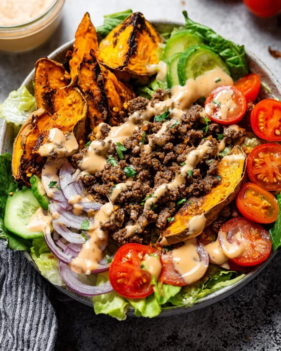 Burger Bowls with Chipotle Ranch Sweet Potato Fries