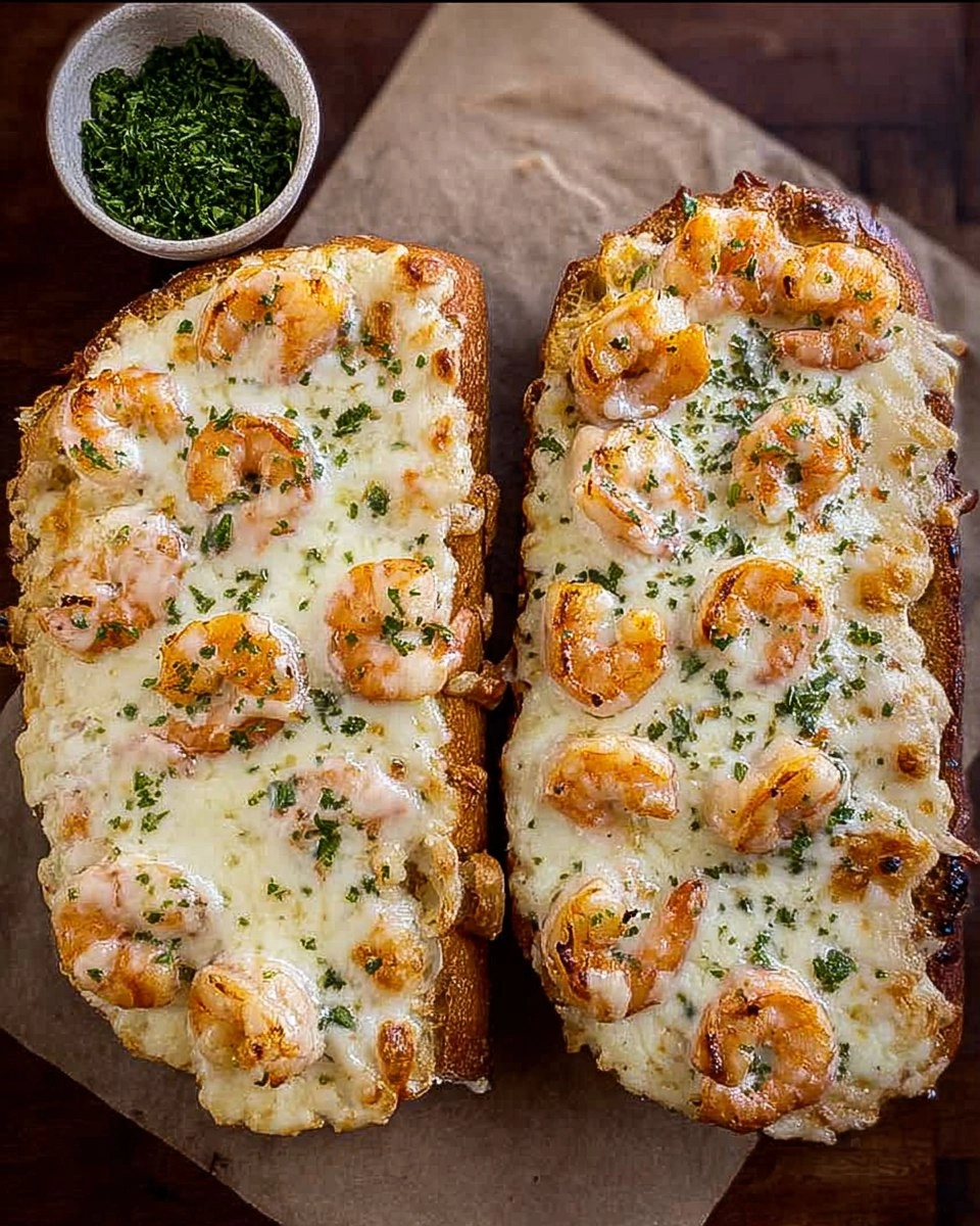 Shrimp Alfredo Garlic Bread