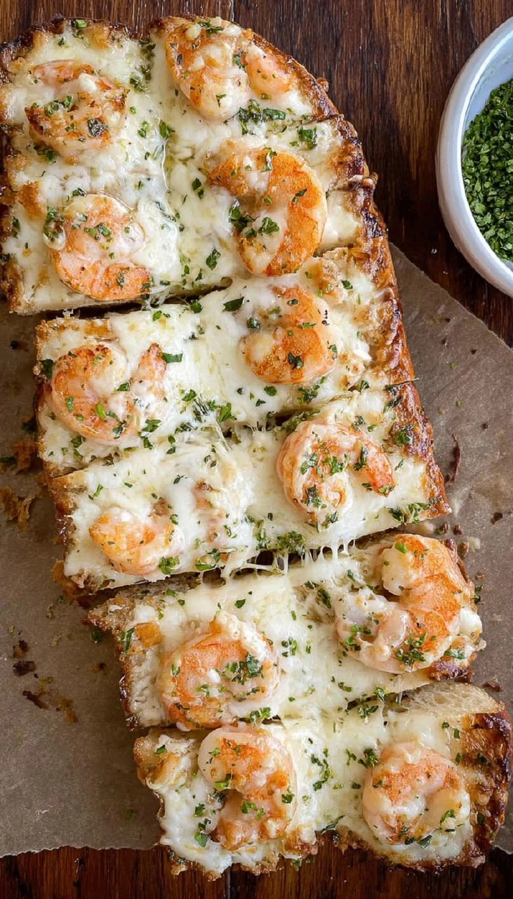 Shrimp Alfredo Garlic Bread