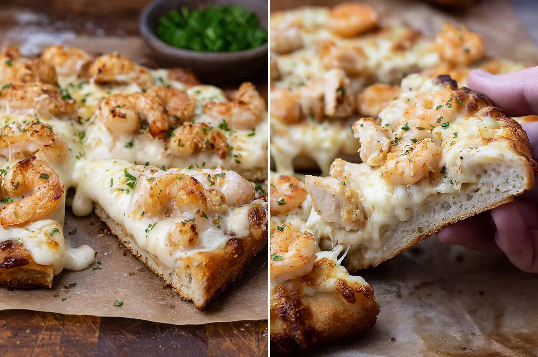 Shrimp Alfredo Garlic Bread