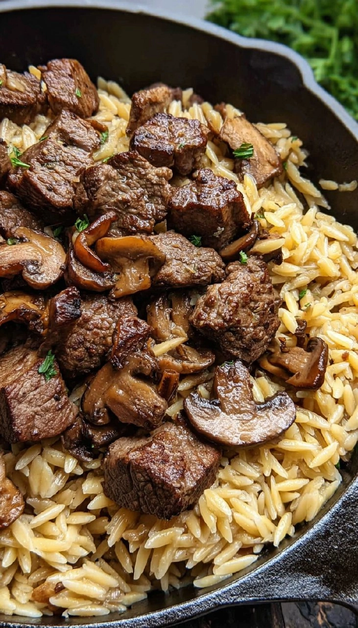 Steak Bites with Creamy Mushroom Orzo 155 Steak Bites with Creamy Mushroom Orzo