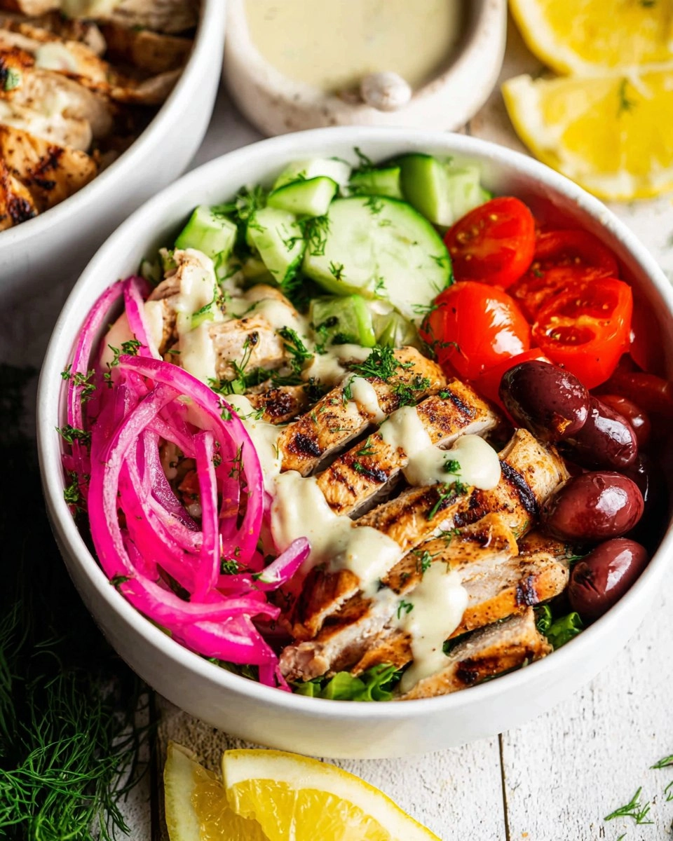 Greek Chicken Bowls with Lemon Garlic Tahini Sauce (Healthy Mediterranean Bowls)