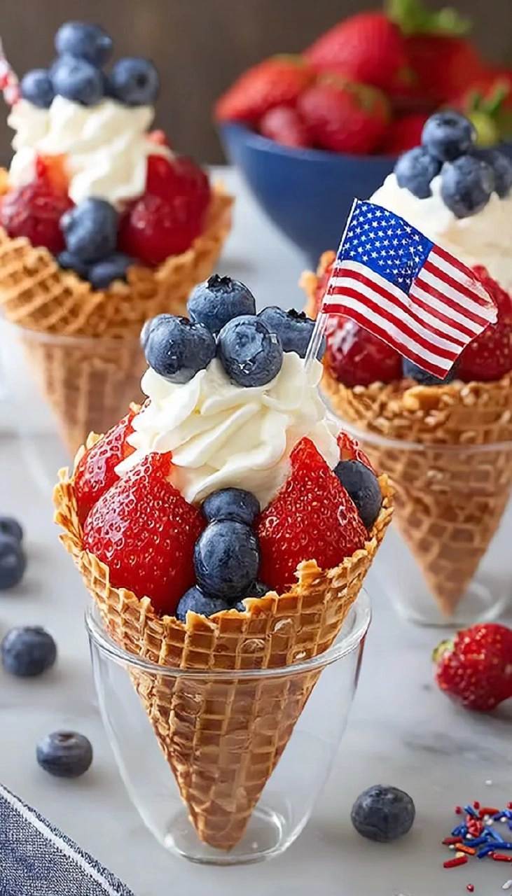 No-Bake 4th of July Patriotic Fruit Cones
