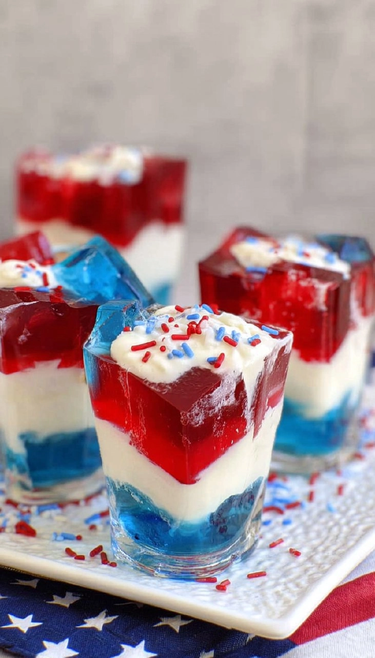 Red, White, and Blue Jello with Cream