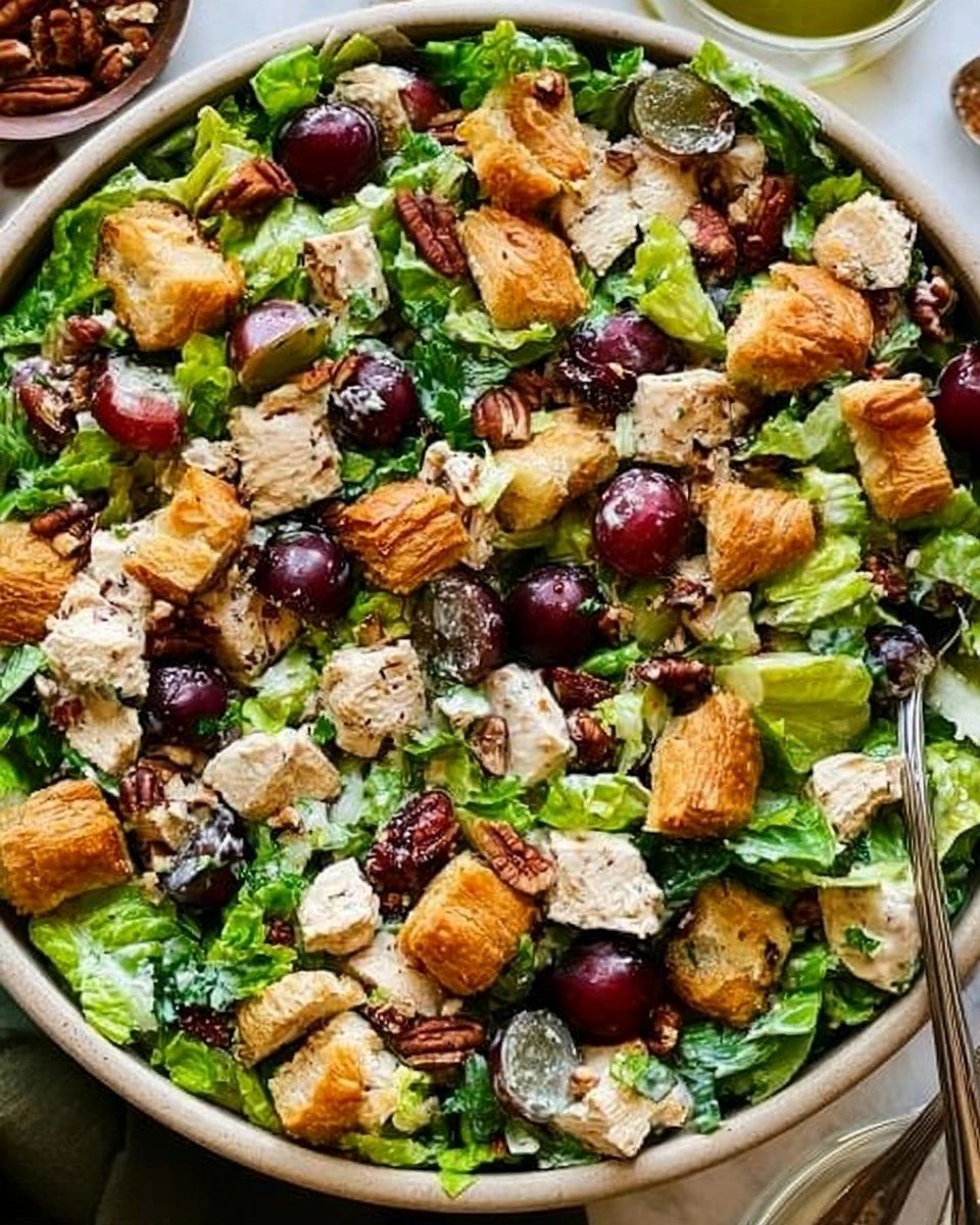 Chicken Salad with Grapes, Pecans, and Croissant Croutons