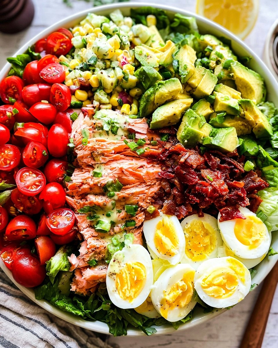 Salmon Cobb Salad with Avocado and Bacon (Whole30, Keto) 124 Salmon Cobb Salad with Avocado and Bacon (Whole30, Keto)