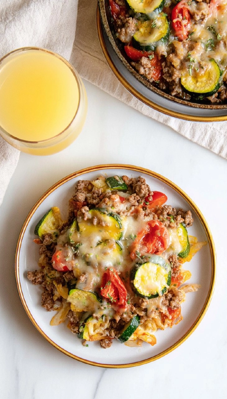 Cheesy Ground Beef Zucchini Skillet