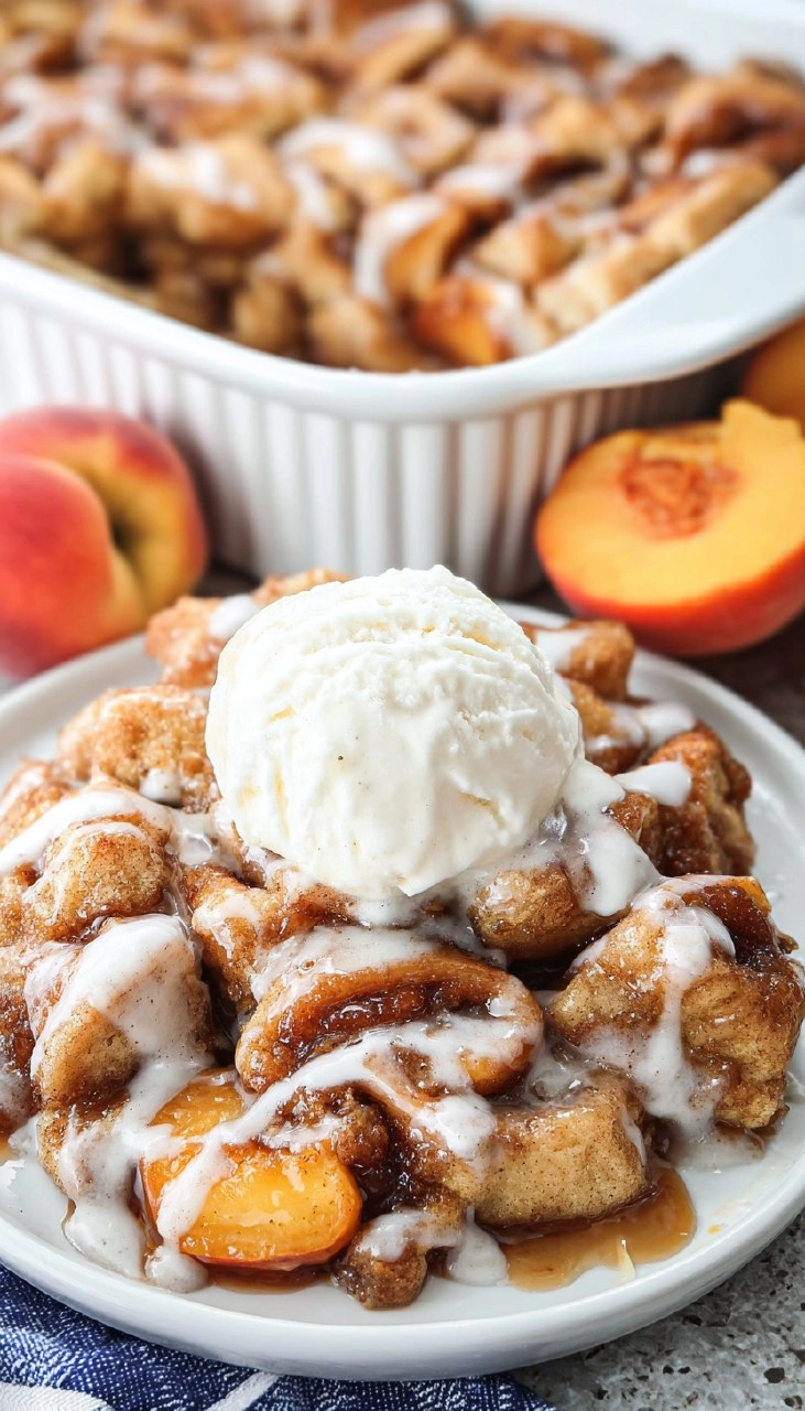 Cinnamon Roll Peach Cobbler