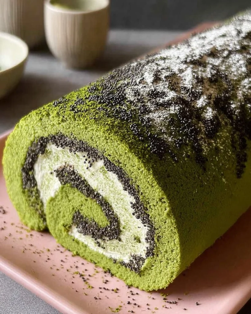 Matcha-Swiss-Roll-Cake-with-Black-Sesame-Mousse-Recipe