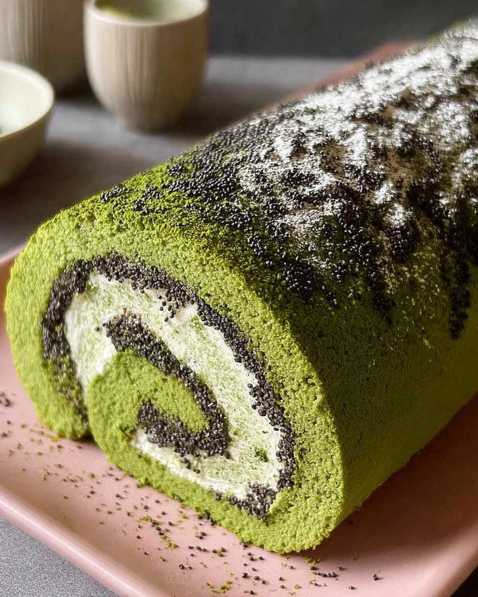 Matcha Swiss Roll Cake with Black Sesame Mousse