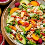 Chicken-Salad-with-Peaches-Avocado-Fresh-Raspberry-Dressing-Recipe