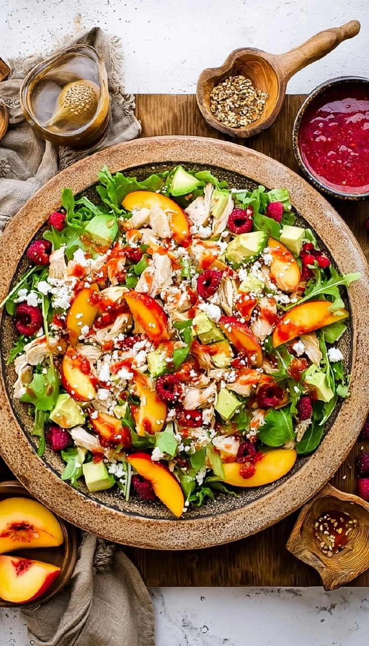 Chicken Salad with Peaches, Avocado & Fresh Raspberry Dressing