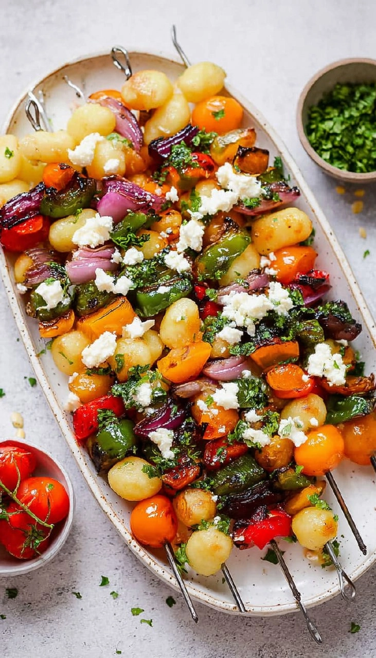 Rainbow Grilled Gnocchi Skewers